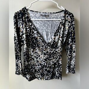 ELLIOTT LAUREN NYC Faux‎ Wrap Top USA Stretch Abstract Maximalism Mobwife S